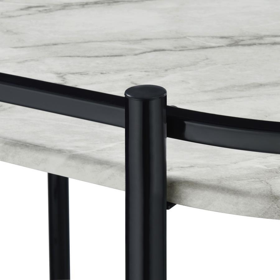 Desiree - 2 - Tier Faux Marble Shelf Metal Bar Cart - Black Bar Cart modern furniture Contempo Furniture