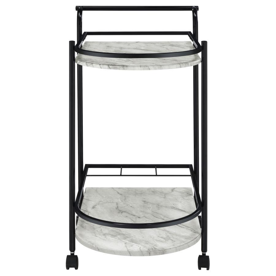 Desiree - 2 - Tier Faux Marble Shelf Metal Bar Cart - Black Bar Cart modern furniture Contempo Furniture
