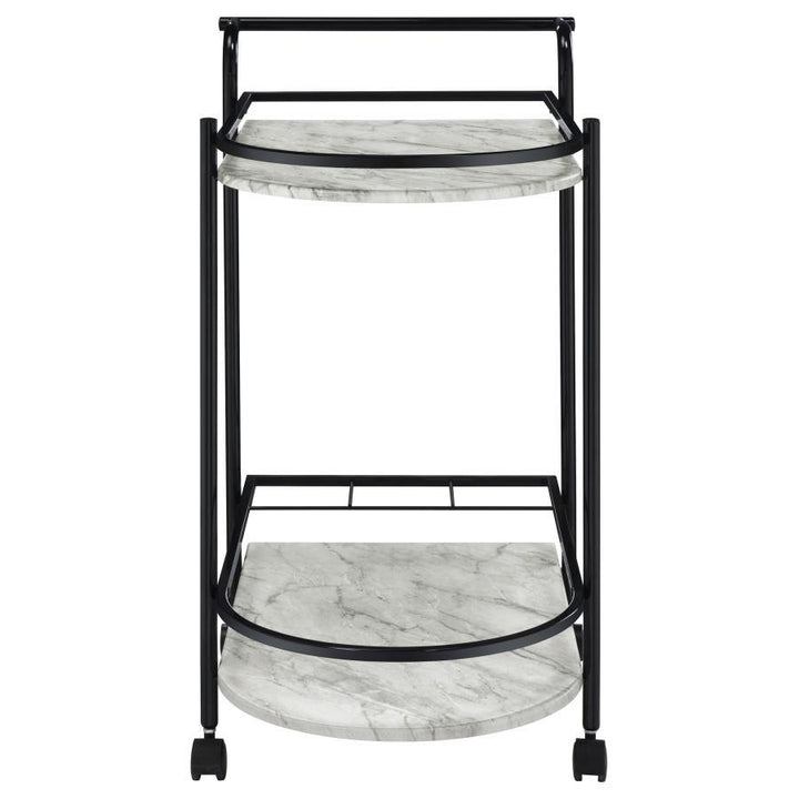 Desiree - 2 - Tier Faux Marble Shelf Metal Bar Cart - Black Bar Cart modern furniture Contempo Furniture