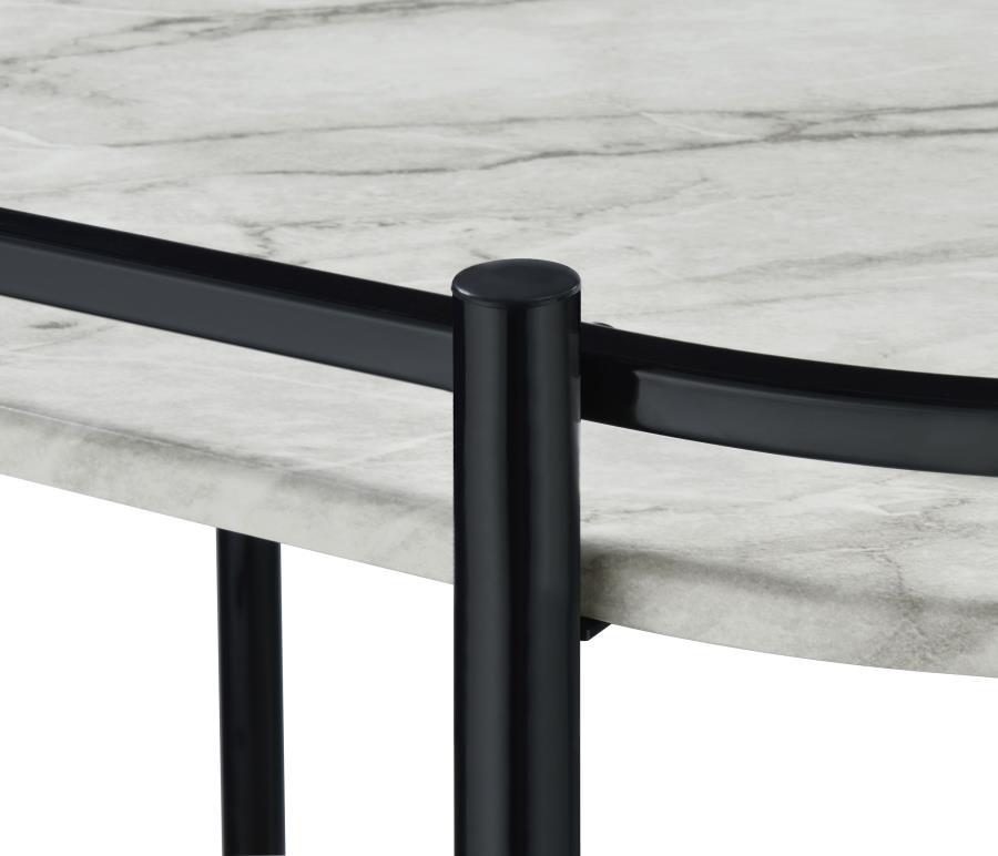 Desiree - 2 - Tier Faux Marble Shelf Metal Bar Cart - Black Bar Cart modern furniture Contempo Furniture