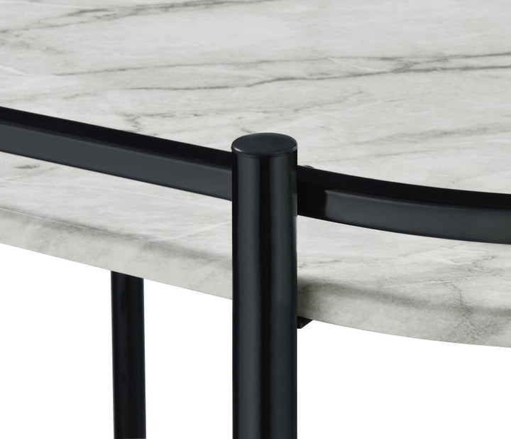 Desiree - 2 - Tier Faux Marble Shelf Metal Bar Cart - Black Bar Cart modern furniture Contempo Furniture