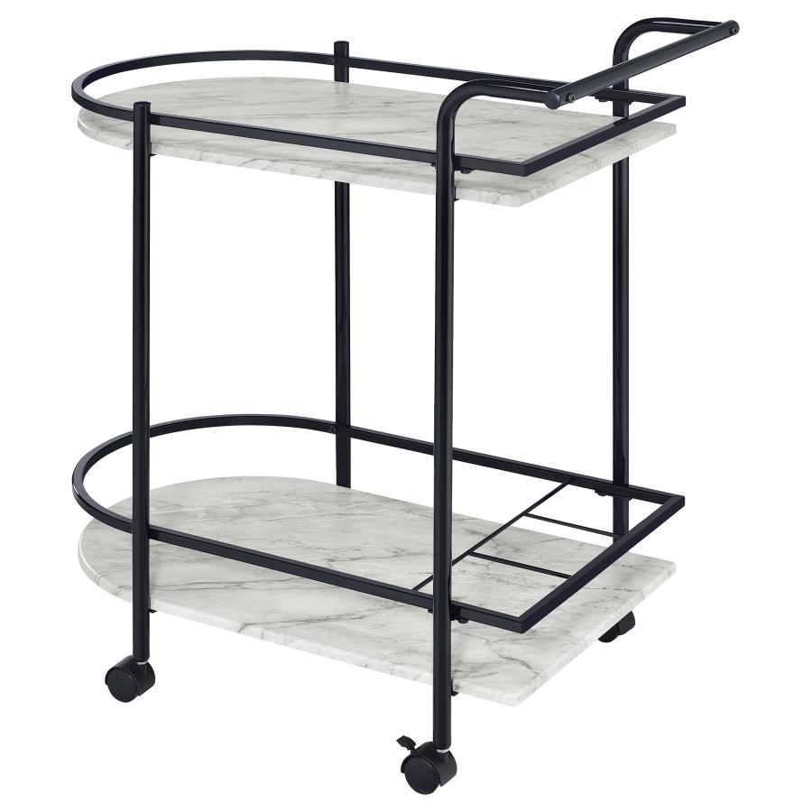 Desiree - 2 - Tier Faux Marble Shelf Metal Bar Cart - Black Bar Cart modern furniture Contempo Furniture