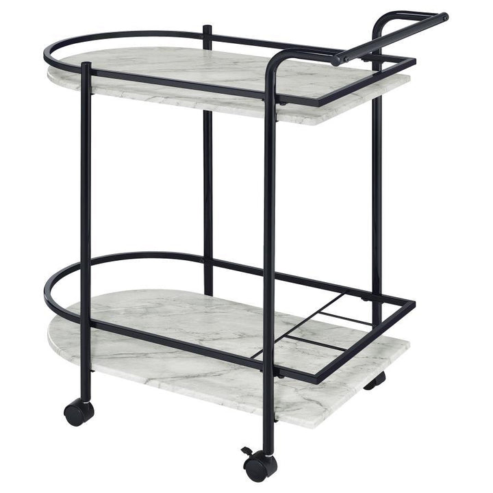 Desiree - 2 - Tier Faux Marble Shelf Metal Bar Cart - Black Bar Cart modern furniture Contempo Furniture