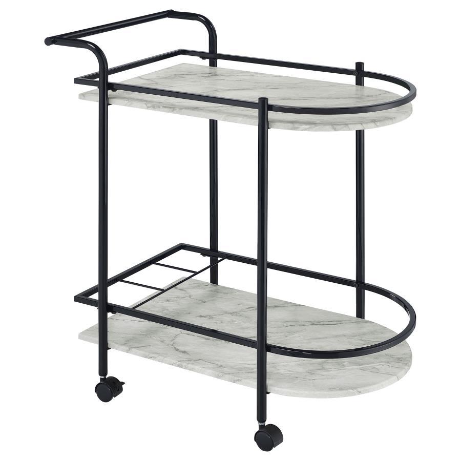 Desiree - 2 - Tier Faux Marble Shelf Metal Bar Cart - Black Bar Cart modern furniture Contempo Furniture