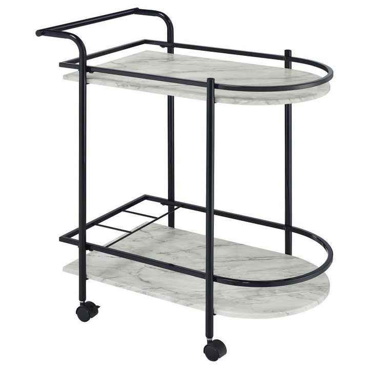 Desiree - 2 - Tier Faux Marble Shelf Metal Bar Cart - Black Bar Cart modern furniture Contempo Furniture
