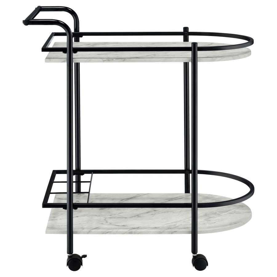 Desiree - 2 - Tier Faux Marble Shelf Metal Bar Cart - Black Bar Cart modern furniture Contempo Furniture