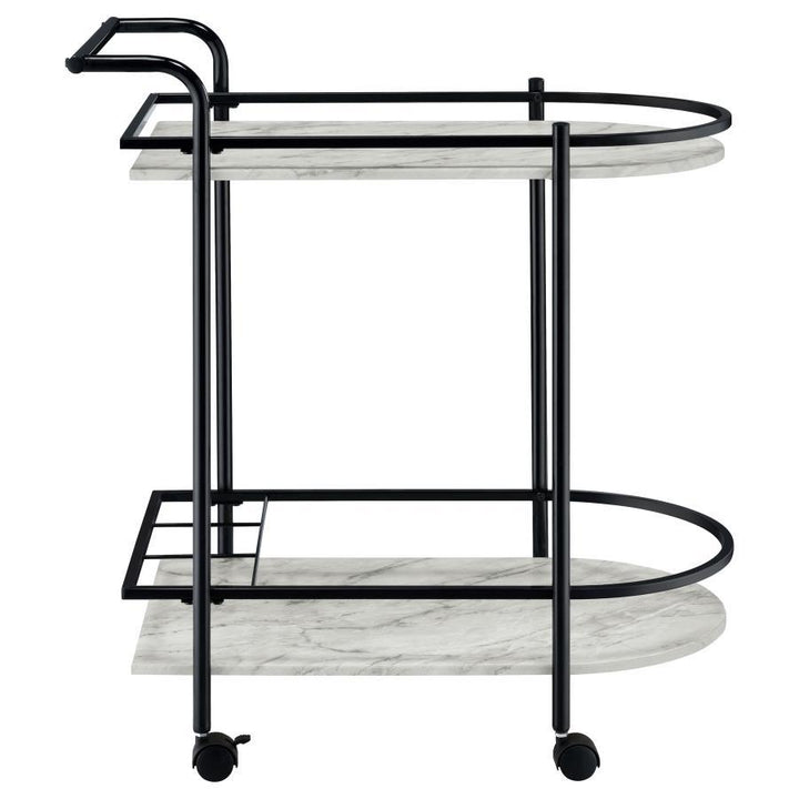Desiree - 2 - Tier Faux Marble Shelf Metal Bar Cart - Black Bar Cart modern furniture Contempo Furniture