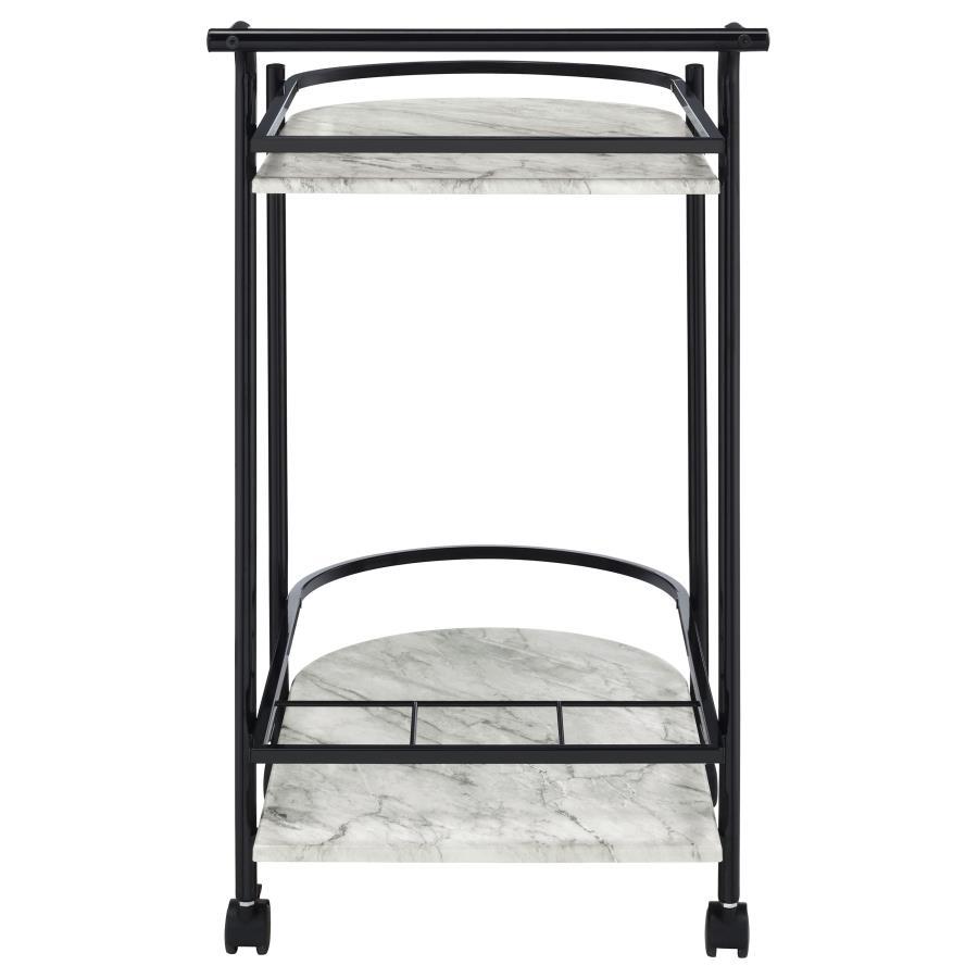 Desiree - 2 - Tier Faux Marble Shelf Metal Bar Cart - Black Bar Cart modern furniture Contempo Furniture