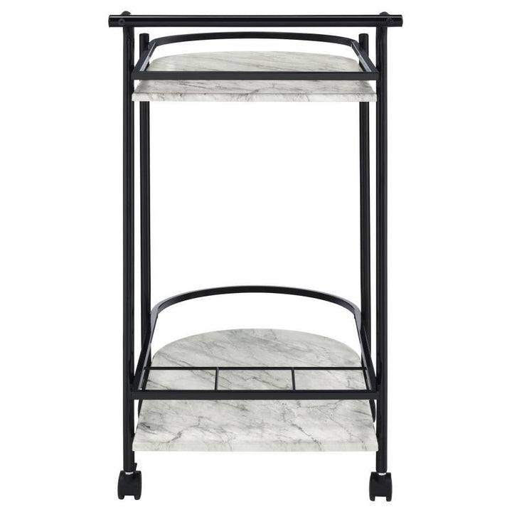 Desiree - 2 - Tier Faux Marble Shelf Metal Bar Cart - Black Bar Cart modern furniture Contempo Furniture