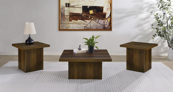 Devar - 3 Piece Square Coffee And End Table Set - Dark Pine Table Set modern furniture Contempo Furniture