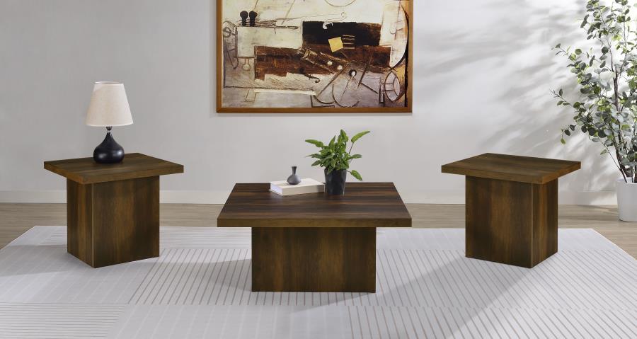 Devar - 3 Piece Square Coffee And End Table Set - Dark Pine Table Set modern furniture Contempo Furniture