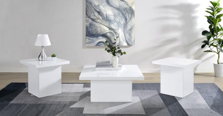 Devar - 3 Piece Square Coffee End Table Set - White High Gloss Table Set modern furniture Contempo Furniture