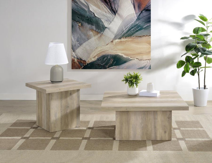 Devar - Square Engineered Wood Coffee Table - Distressed Pine Coffee Table modern furniture Contempo Furniture