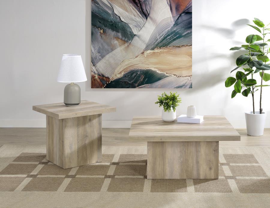 Devar - Square Engineered Wood Coffee Table - Distressed Pine Coffee Table modern furniture Contempo Furniture