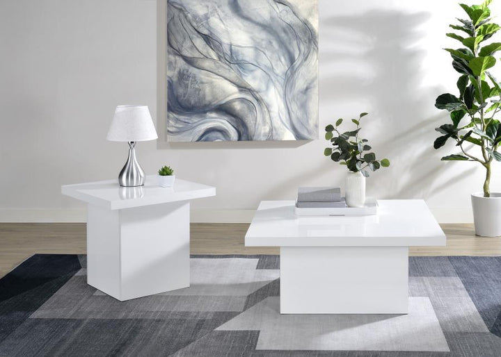 Devar - Square Engineered Wood Coffee Table - White High Gloss Coffee Table modern furniture Contempo Furniture