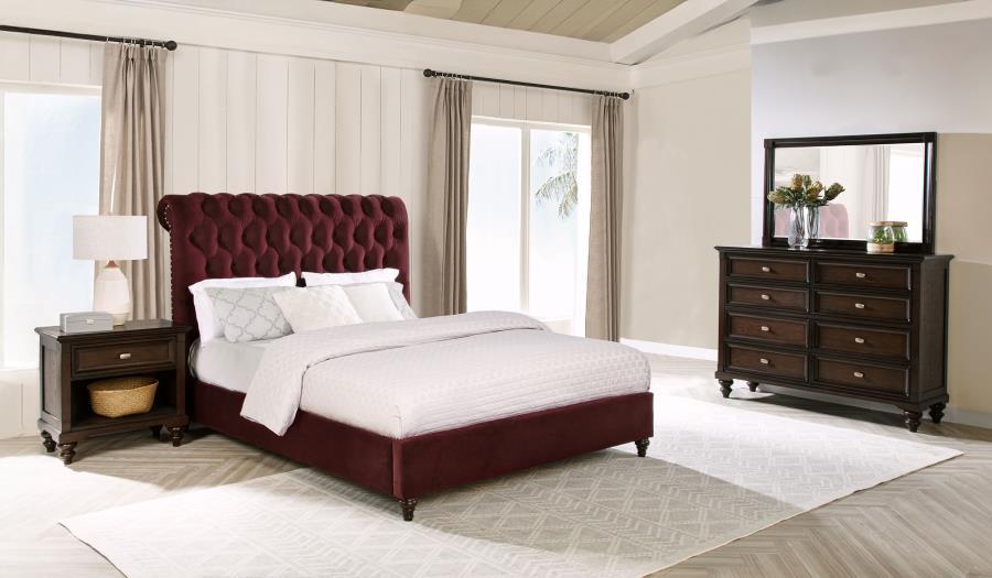 Devon - 4 Piece Queen Bedroom Set - Wine Red And Dark Oak 4 - Piece Bedroom Set modern furniture Contempo Furniture
