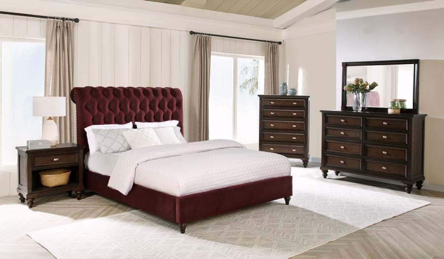 Devon - 5 Piece Queen Bedroom Set - Wine Red And Dark Oak 5 - Piece Bedroom Set modern furniture Contempo Furniture