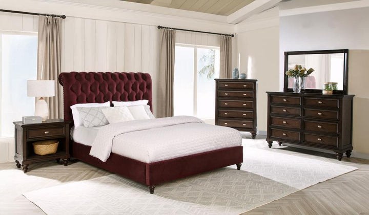 Devon - 5 Piece Queen Bedroom Set - Wine Red And Dark Oak 5 - Piece Bedroom Set modern furniture Contempo Furniture