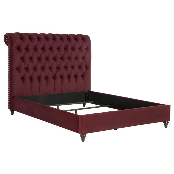 Devon - 5 Piece Queen Bedroom Set - Wine Red And Dark Oak 5 - Piece Bedroom Set modern furniture Contempo Furniture