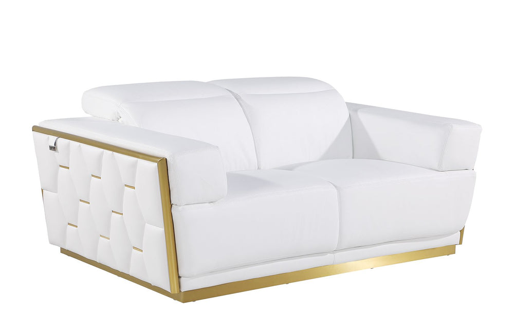 DivanItalia 1111 Loveseat with Adjustable Headrest in Top-Grain Italian Leather - White