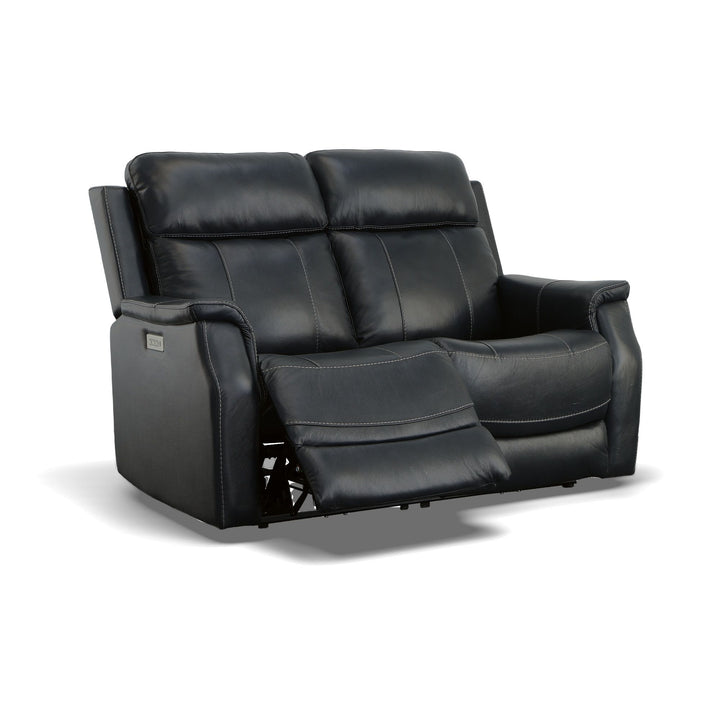 Easton Leather Power Reclining Loveseat with Power Headrests &amp; Lumbar in Ocean