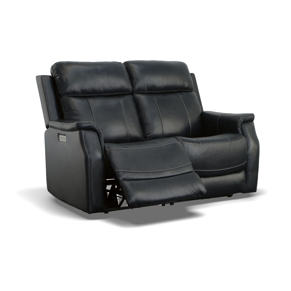 Easton Leather Power Reclining Loveseat with Power Headrests & Lumbar in Ocean