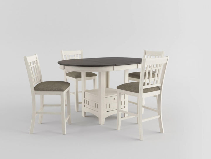 Junipero Oak Round with Oval Counter Height Table with Storage Base