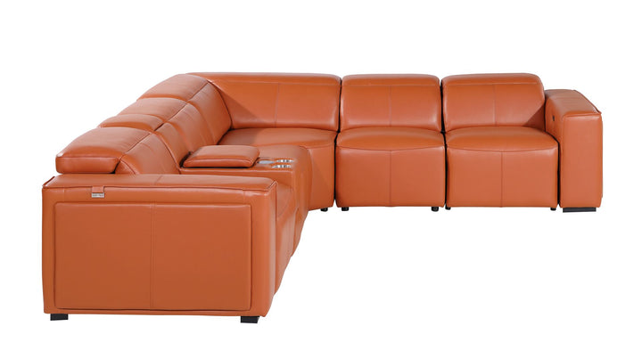 DivanItalia 1224 6-Piece L-Shaped Sectional Sofa in Top Grain Italian Leather with 3 Power Recliners &amp; Power Headrests - Camel