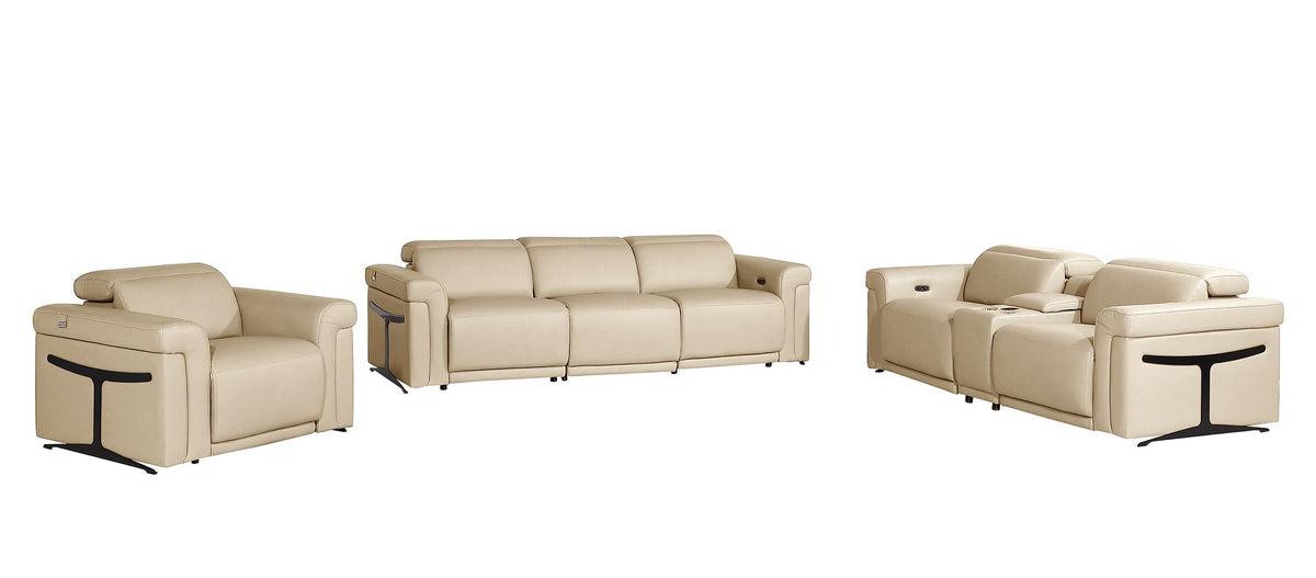 DivanItalia 1126 7-Piece Modular Power Reclining Sofa, Loveseat & Chair Set in Top Grain Italian Leather with 6 Power Recliners & Power Headrests - Beige