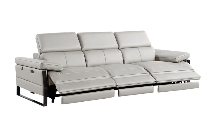DivanItalia 1246 Modular Power Triple Reclining Sofa with Power Reclining Headrests – Top Grain Italian Leather - Light Gray