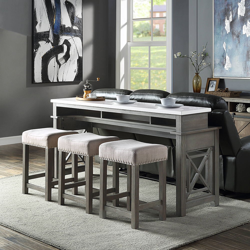 ACME Furniture Wandella 4 Piece Counter Height Table Set With USB Beige