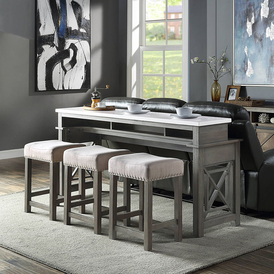 ACME Furniture Wandella 4 Piece Counter Height Table Set With USB Beige