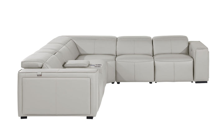 DivanItalia 1224 6-Piece L-Shaped Sectional Sofa in Top Grain Italian Leather with 3 Power Recliners &amp; Power Headrests - Light Gray