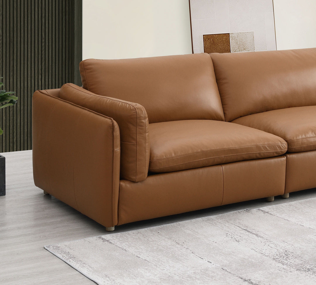 Brighton - Top Grain Leather 5 Pieces Modular Sectional - Brown