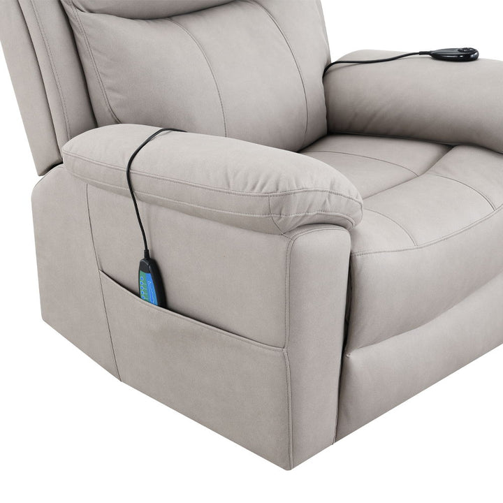 Chriki - Power Recliner With Lift & Heating & Massage - Beige Chenille & Black