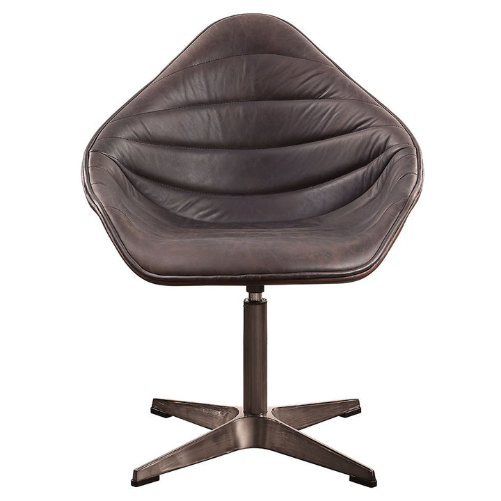 Pipino - Accent Chair With Swivel - Antique Ebony Top Grain Leather