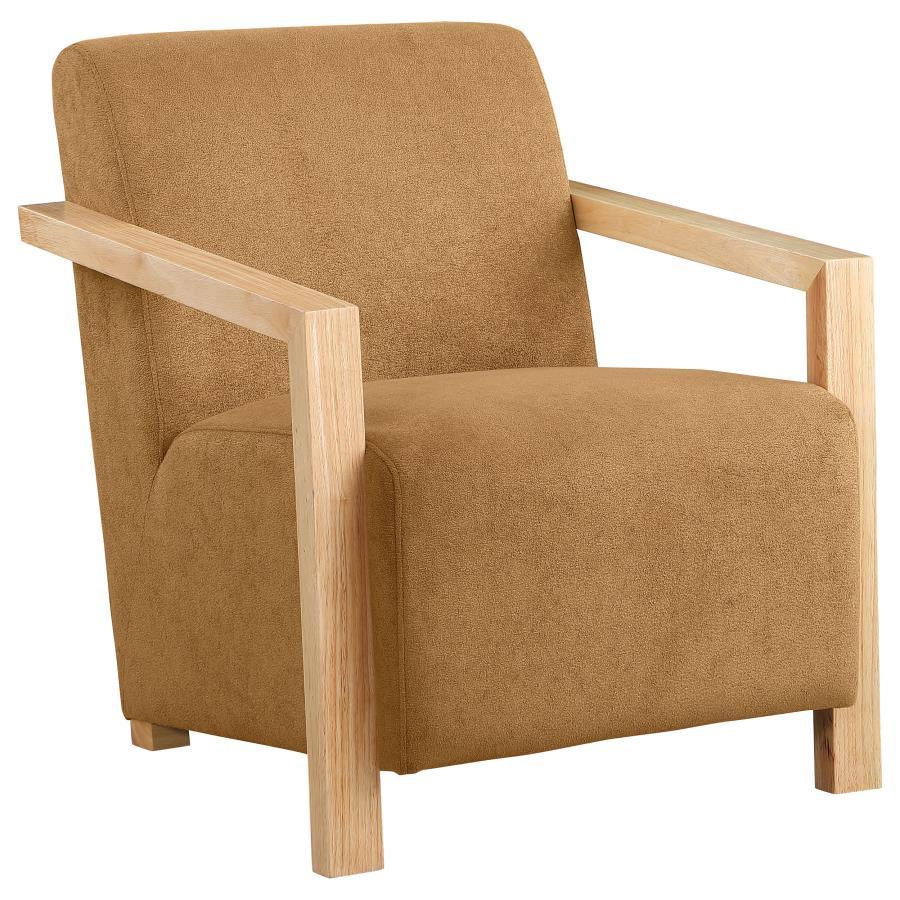 Diego - Upholstered Accent Arm Chair With Wood Arms - Honey Arm Chair modern furniture Contempo Furniture