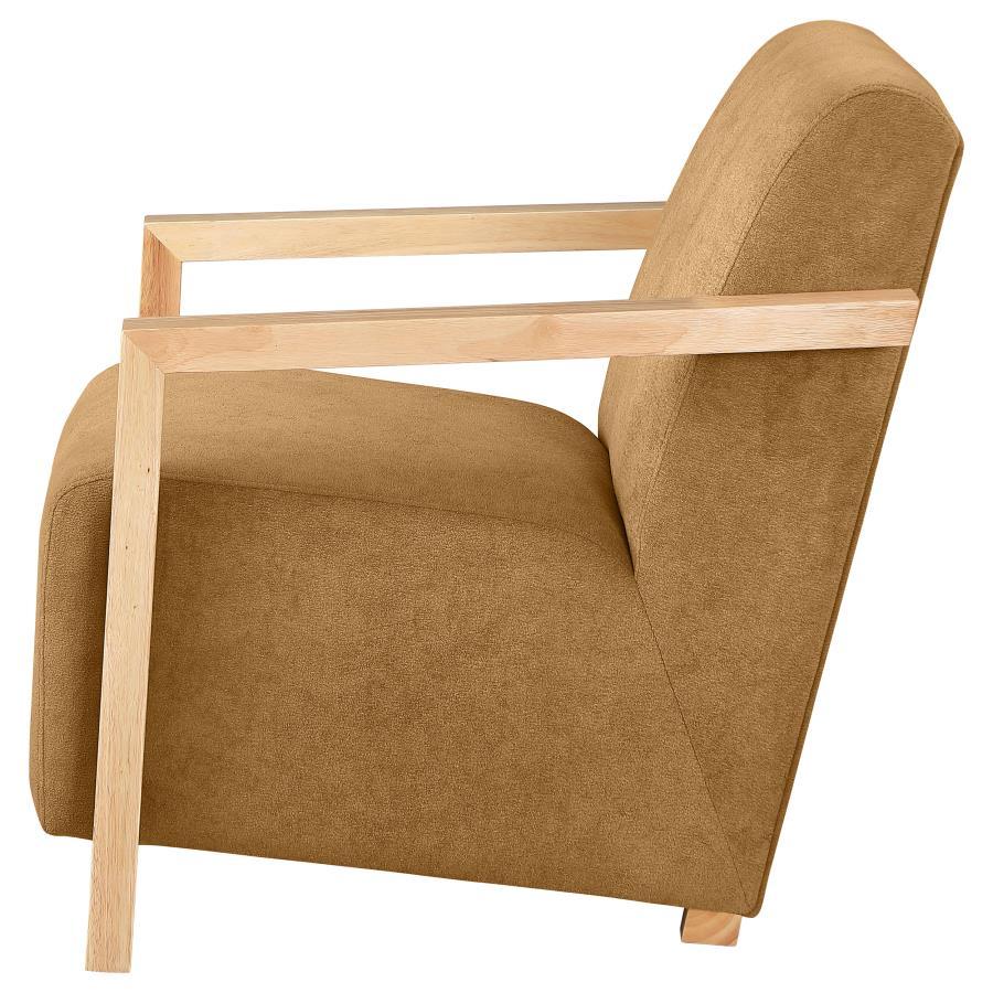 Diego - Upholstered Accent Arm Chair With Wood Arms - Honey Arm Chair modern furniture Contempo Furniture