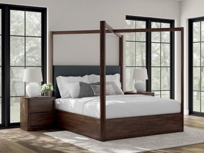 Dilenno California King Canopy Bed - Dark Brown Canopy Bed modern furniture Contempo Furniture