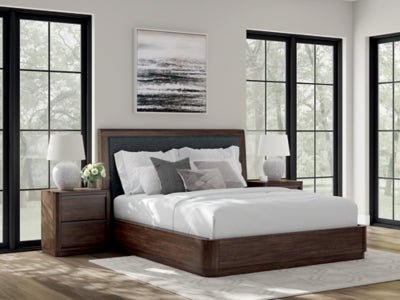 Dilenno California King Upholstered Panel Bed - Dark Brown Panel Bed modern furniture Contempo Furniture
