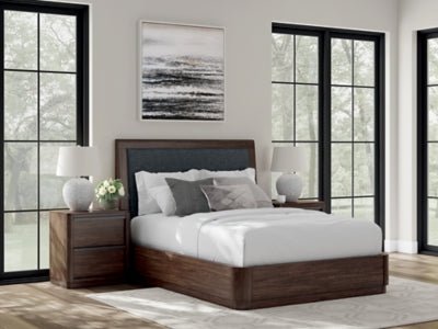 Dilenno Queen Upholstered Panel Bed - Dark Brown Panel Bed modern furniture Contempo Furniture