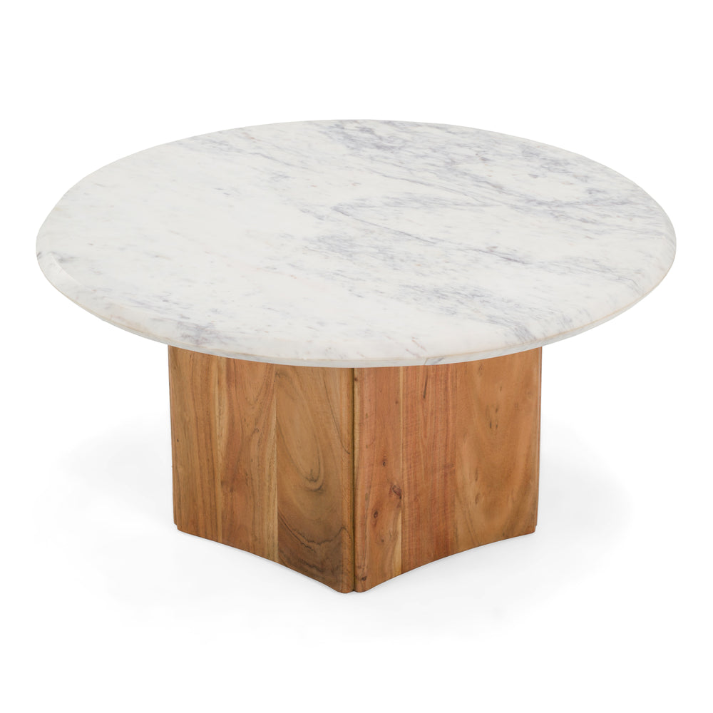 Dillinger - Modern White Marble + Mango Wood Coffee Table - View 2