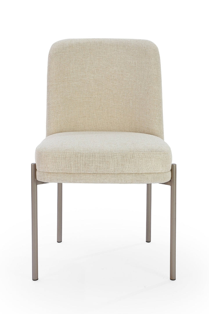 Dion Upholstered Dining Chair in Natural Light Linen and Brushed Nickel Metal (Set of 2) Chair modern furniture Contempo Furniture