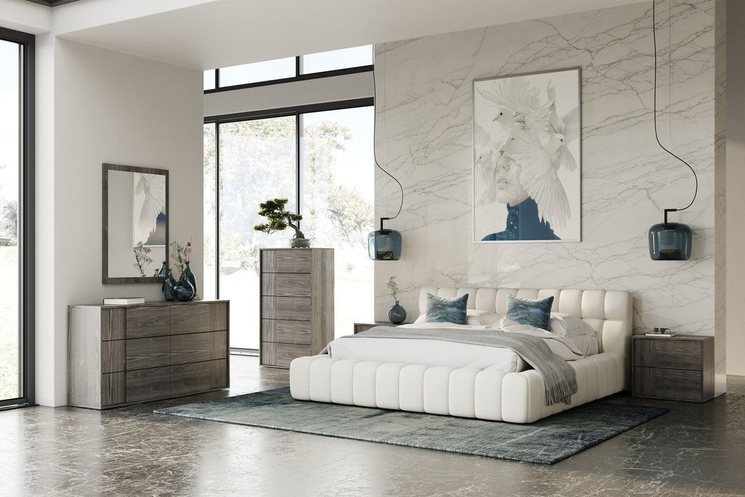Tyree  Modern Tufted OffWhite Fabric Bed