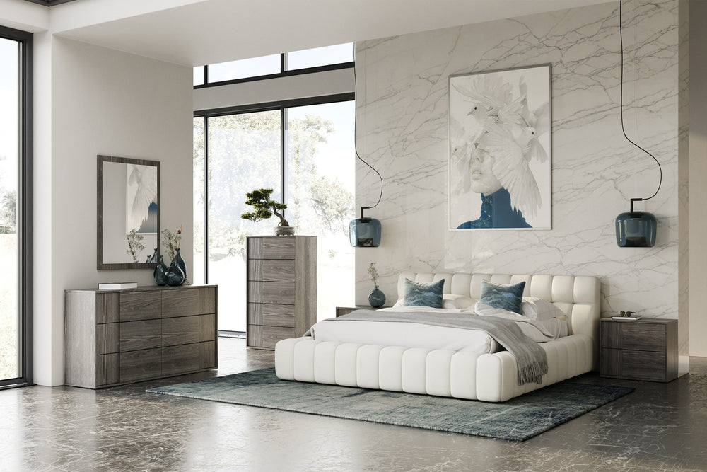 Tyree - Modern Tufted Off-White Fabric Bed - View 4