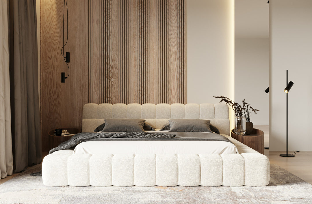 Tyree - Modern Tufted Off-White Fabric Bed