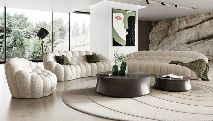 Yolonda - Modern Curved Off-White Fabric Sofa Set