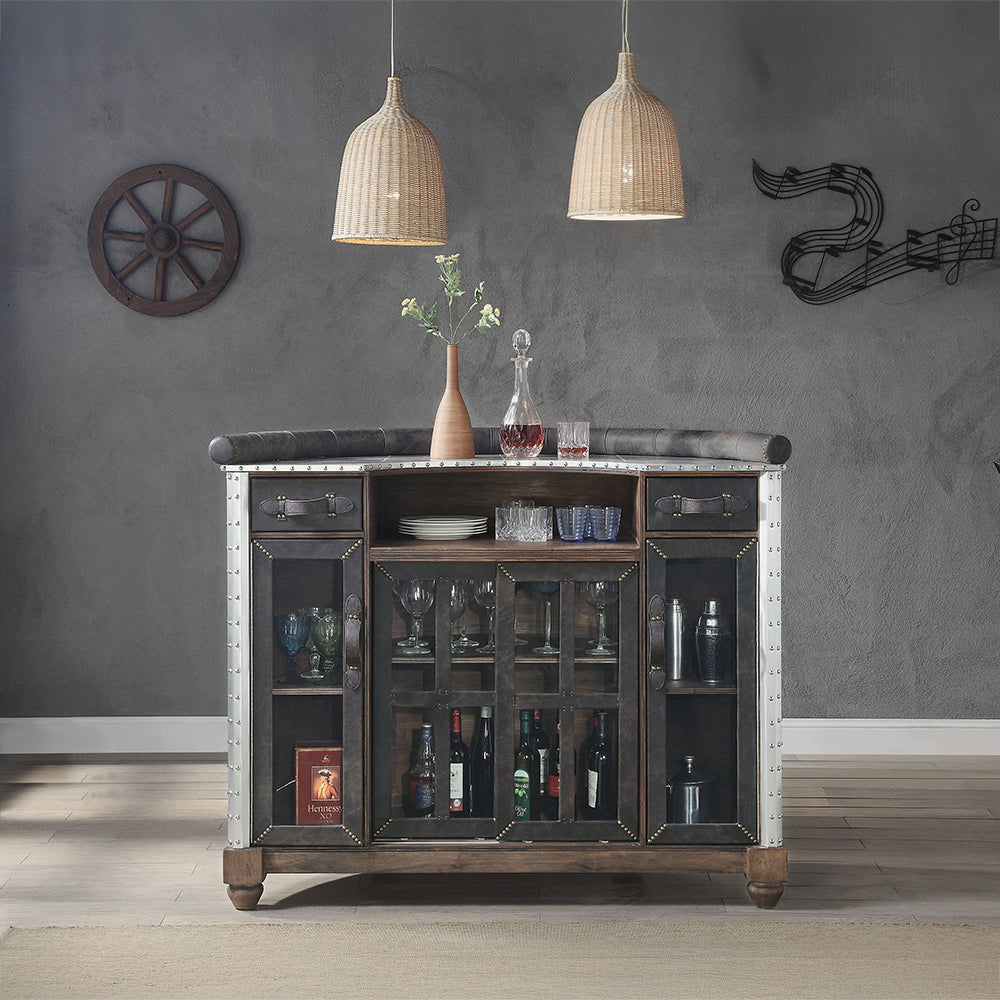 Rahma Bar Table - Antique Ebony Top Grain Leather & Aluminum