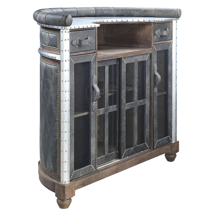 Rahma Bar Table - Antique Ebony Top Grain Leather &amp; Aluminum