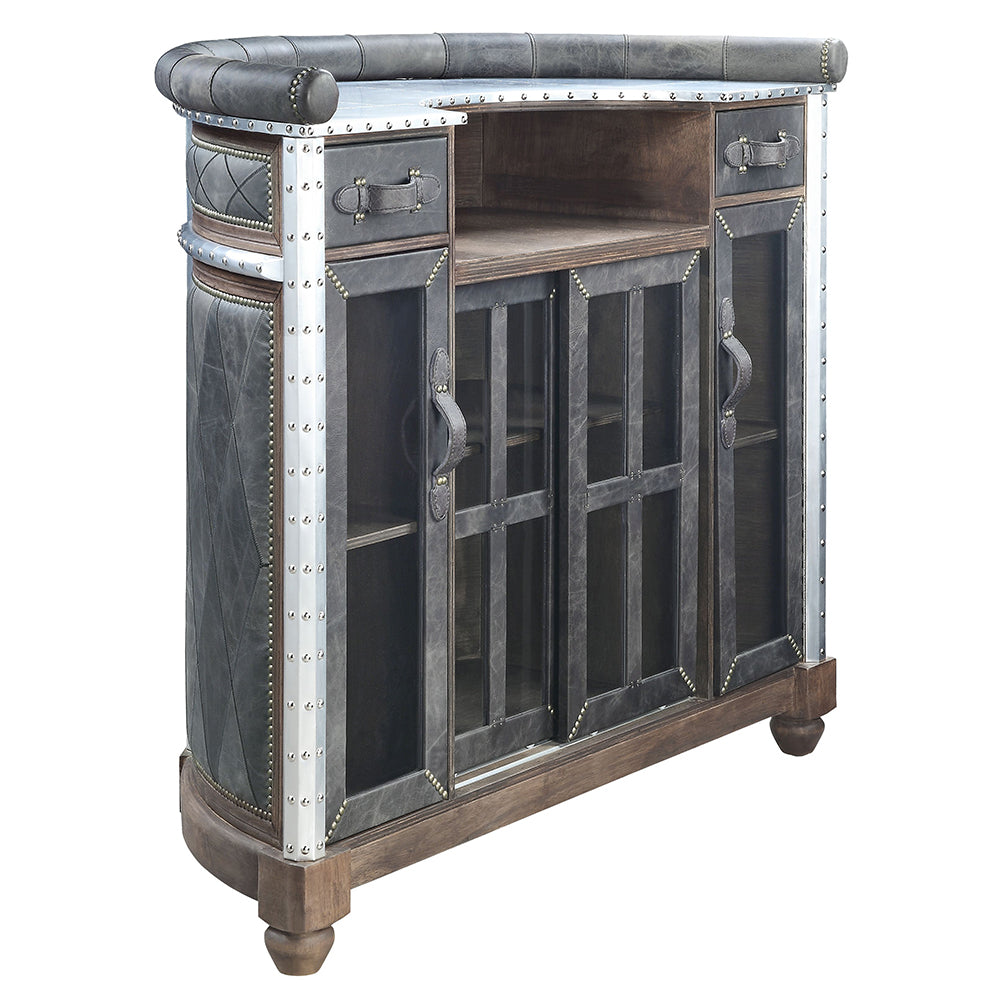 Rahma Bar Table - Antique Ebony Top Grain Leather & Aluminum